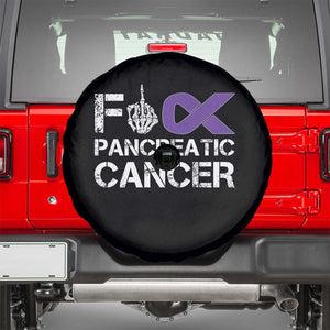Fck Pancreatic Cancer Spare Tire Cover Purple Ribbon Skeleton Hand Graphic