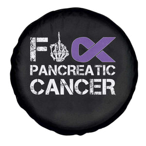 Fck Pancreatic Cancer Spare Tire Cover Purple Ribbon Skeleton Hand Graphic