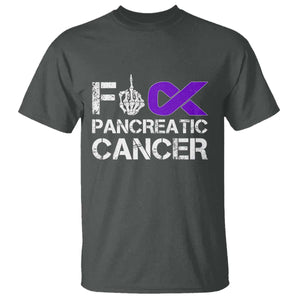 Fck Pancreatic Cancer T Shirt Purple Ribbon Skeleton Hand Graphic