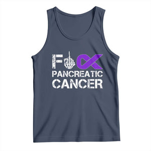 Fck Pancreatic Cancer Tank Top Purple Ribbon Skeleton Hand Graphic