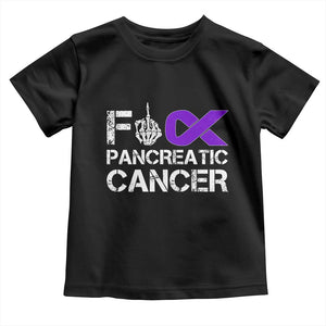 Fck Pancreatic Cancer Toddler T Shirt Purple Ribbon Skeleton Hand Graphic