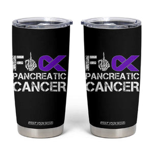 Fck Pancreatic Cancer Tumbler Cup Purple Ribbon Skeleton Hand Graphic