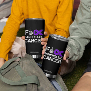 Fck Pancreatic Cancer Tumbler Cup Purple Ribbon Skeleton Hand Graphic