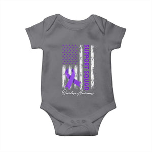 Support Squad Overdose Awareness Baby Onesie Purple Ribbon American Flag Graphic