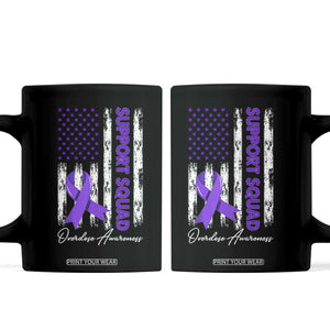 Support Squad Overdose Awareness Coffee Mug Purple Ribbon American Flag Graphic
