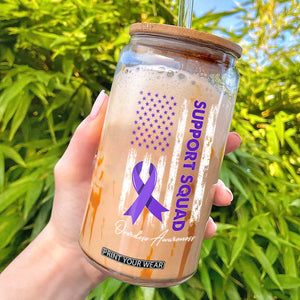 Support Squad Overdose Awareness Glass Can Purple Ribbon American Flag Graphic