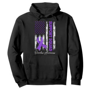 Support Squad Overdose Awareness Hoodie Purple Ribbon American Flag Graphic