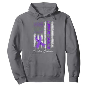 Support Squad Overdose Awareness Hoodie Purple Ribbon American Flag Graphic