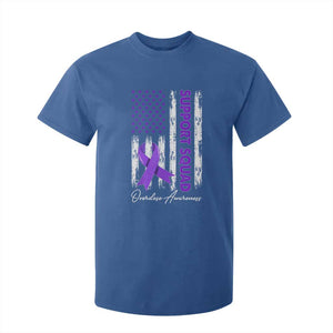 Support Squad Overdose Awareness T Shirt For Kid Purple Ribbon American Flag Graphic