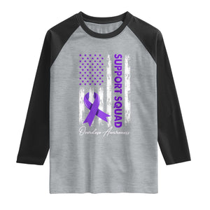 Support Squad Overdose Awareness Raglan Shirt Purple Ribbon American Flag Graphic