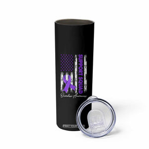 Support Squad Overdose Awareness Skinny Tumbler Purple Ribbon American Flag Graphic