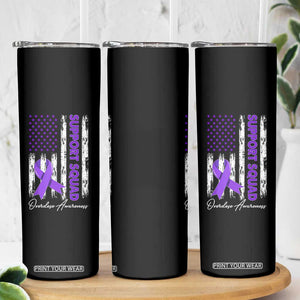 Support Squad Overdose Awareness Skinny Tumbler Purple Ribbon American Flag Graphic