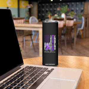 Support Squad Overdose Awareness Skinny Tumbler Purple Ribbon American Flag Graphic