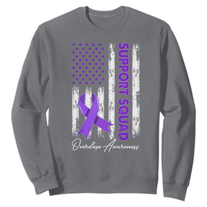 Support Squad Overdose Awareness Sweatshirt Purple Ribbon American Flag Graphic