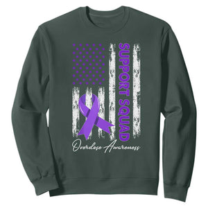 Support Squad Overdose Awareness Sweatshirt Purple Ribbon American Flag Graphic