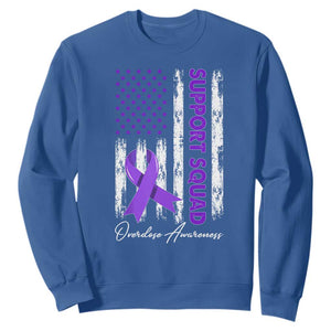 Support Squad Overdose Awareness Sweatshirt Purple Ribbon American Flag Graphic