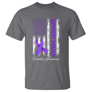 Support Squad Overdose Awareness T Shirt Purple Ribbon American Flag Graphic