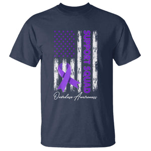 Support Squad Overdose Awareness T Shirt Purple Ribbon American Flag Graphic