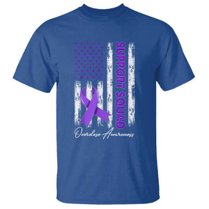 Support Squad Overdose Awareness T Shirt Purple Ribbon American Flag Graphic