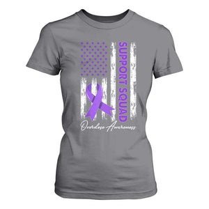 Support Squad Overdose Awareness T Shirt For Women Purple Ribbon American Flag Graphic