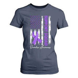 Support Squad Overdose Awareness T Shirt For Women Purple Ribbon American Flag Graphic