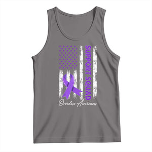 Support Squad Overdose Awareness Tank Top Purple Ribbon American Flag Graphic