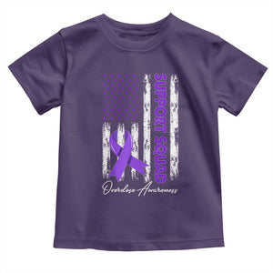 Support Squad Overdose Awareness Toddler T Shirt Purple Ribbon American Flag Graphic