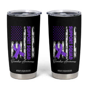 Support Squad Overdose Awareness Tumbler Cup Purple Ribbon American Flag Graphic
