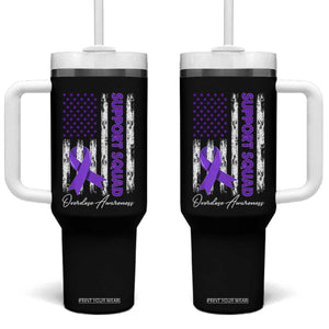 Support Squad Overdose Awareness Tumbler With Handle Purple Ribbon American Flag Graphic