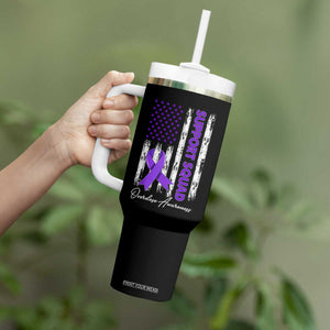 Support Squad Overdose Awareness Tumbler With Handle Purple Ribbon American Flag Graphic