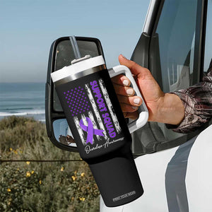 Support Squad Overdose Awareness Tumbler With Handle Purple Ribbon American Flag Graphic