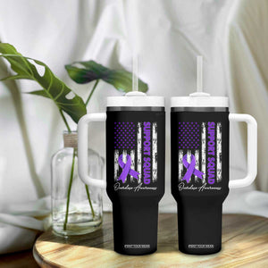 Support Squad Overdose Awareness Tumbler With Handle Purple Ribbon American Flag Graphic
