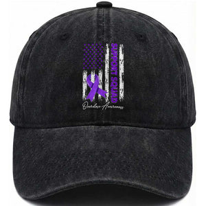 Support Squad Overdose Awareness Washed Cotton Baseball Cap Purple Ribbon American Flag Graphic