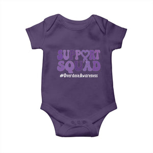 Support Squad Overdose Awareness Baby Onesie Purple Ribbon Groovy Typography Graphic