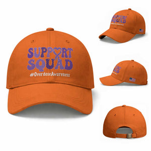 Support Squad Overdose Awareness Baseball Cap Purple Ribbon Groovy Typography Graphic