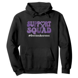 Support Squad Overdose Awareness Hoodie Purple Ribbon Groovy Typography Graphic