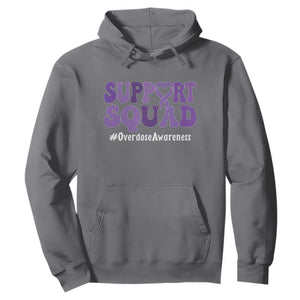 Support Squad Overdose Awareness Hoodie Purple Ribbon Groovy Typography Graphic