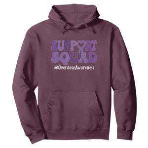Support Squad Overdose Awareness Hoodie Purple Ribbon Groovy Typography Graphic