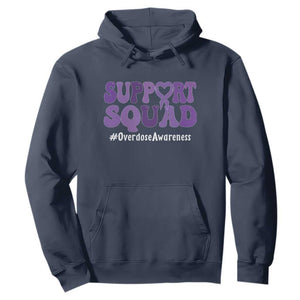 Support Squad Overdose Awareness Hoodie Purple Ribbon Groovy Typography Graphic