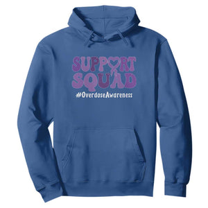 Support Squad Overdose Awareness Hoodie Purple Ribbon Groovy Typography Graphic