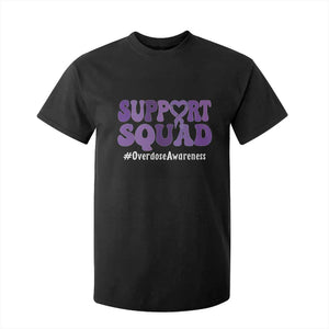 Support Squad Overdose Awareness T Shirt For Kid Purple Ribbon Groovy Typography Graphic