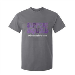 Support Squad Overdose Awareness T Shirt For Kid Purple Ribbon Groovy Typography Graphic