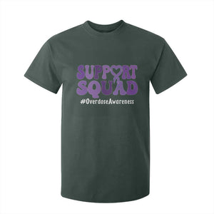Support Squad Overdose Awareness T Shirt For Kid Purple Ribbon Groovy Typography Graphic
