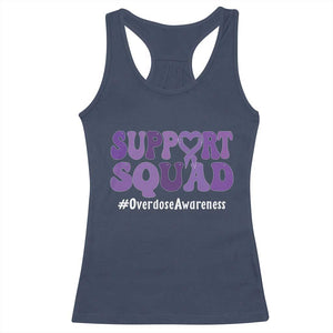 Support Squad Overdose Awareness Racerback Tank Top Purple Ribbon Groovy Typography Graphic