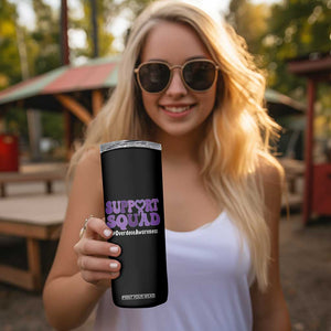 Support Squad Overdose Awareness Skinny Tumbler Purple Ribbon Groovy Typography Graphic
