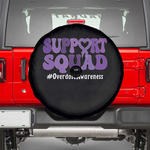 Support Squad Overdose Awareness Spare Tire Cover Purple Ribbon Groovy Typography Graphic