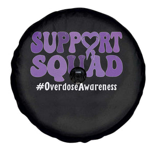 Support Squad Overdose Awareness Spare Tire Cover Purple Ribbon Groovy Typography Graphic