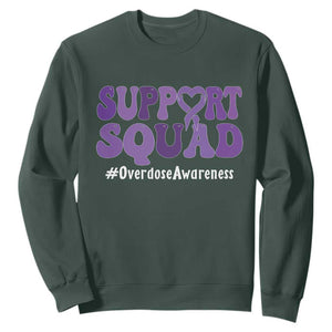 Support Squad Overdose Awareness Sweatshirt Purple Ribbon Groovy Typography Graphic