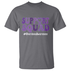 Support Squad Overdose Awareness T Shirt Purple Ribbon Groovy Typography Graphic