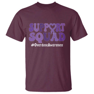 Support Squad Overdose Awareness T Shirt Purple Ribbon Groovy Typography Graphic